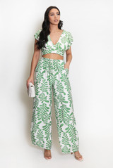 Leaf Print  Wide Leg Trouser