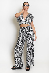 Leaf Print  Wide Leg Trouser