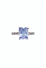 Silver Emerald Cut Zircon Ring 