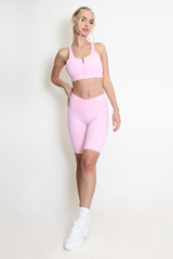 Zip Front Gym Crop Top And Cycling Shorts Set