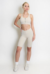 Zip Front Gym Crop Top And Cycling Shorts Set