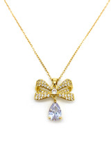 Stainless Steel Diamante Bow Pendant Necklace