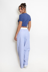 Striped Pyjama Style Trouser With White Waistband