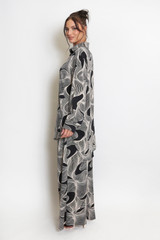 Wave Print Oversized Shirt And Wide Leg Trouser