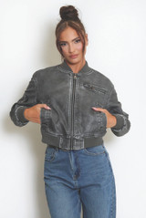 Faux Leather Bomber Jacket 