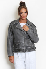 Faux Leather Oversized Biker Jacket 