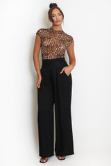 Leopard Print Cap Sleeve Mesh Bodysuit