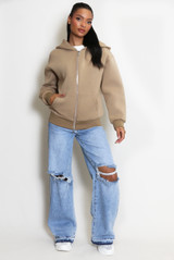 Patch Pockets Zipper Hoodie 