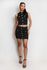 Textured Golden Buttons Trim Skirt
