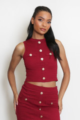 Textured Golden Buttons Crop Top