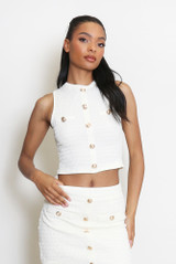 Textured Golden Buttons Crop Top