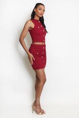 Textured Golden Buttons Crop Top & Skirt Co-Ord