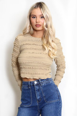 Textured Long Sleeves Crop Top