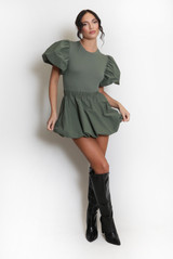 Short Sleeve Puff Ball Dress