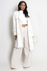 Cream Linen Blend Trench Coat