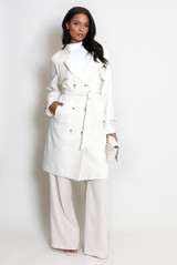 Cream Linen Blend Trench Coat