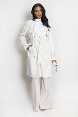 Cream Linen Blend Trench Coat