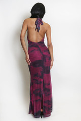 Plum Watercolour Halter Neck Maxi Dress