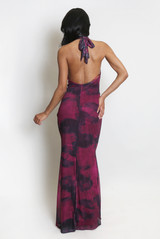 Plum Watercolour Halter Neck Maxi Dress