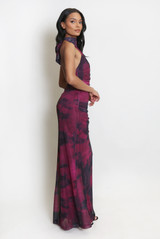 Plum Watercolour Halter Neck Maxi Dress