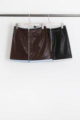 PU Zip Front Mini Skirt