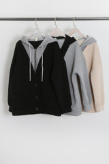 Button Front Hooded Sweatshirt