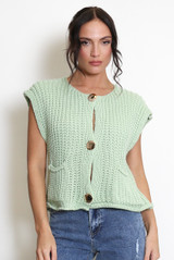 Knitted Waistcoat With Oversized Button