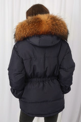 Natural Fur Hood Tie Up Belt Parka Coat