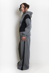 Two Tone slogan Hoodie And Wide Leg Jogger Set