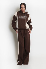 Two Tone slogan Hoodie And Wide Leg Jogger Set