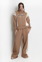 Two Tone slogan Hoodie And Wide Leg Jogger Set