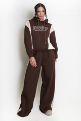 Two Tone slogan Hoodie And Wide Leg Jogger Set