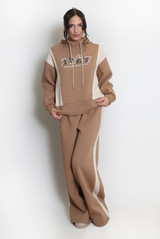 Two Tone slogan Hoodie And Wide Leg Jogger Set