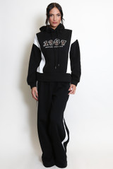 Two Tone slogan Hoodie And Wide Leg Jogger Set