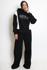 Two Tone slogan Hoodie And Wide Leg Jogger Set