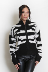 Two Tone Design Zip Cardigan 