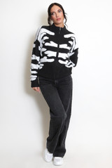 Two Tone Design Zip Cardigan 