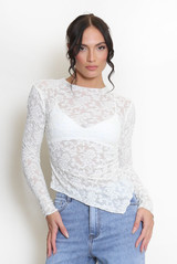 Sheer Floral Lace Long Sleeve Top 