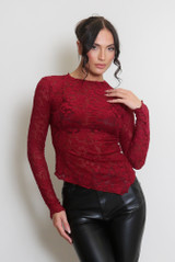 Sheer Floral Lace Long Sleeve Top 