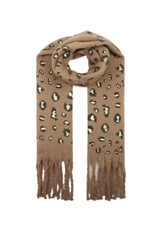 Metallic Leopard Print Tassel Scarf  Metallic Leopard Print Tassel Scarf