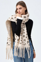 Metallic Leopard Print Tassel Scarf  Metallic Leopard Print Tassel Scarf