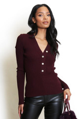 Ribbed Button Front Jumper