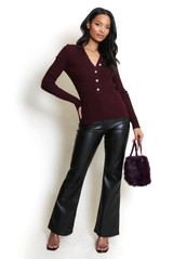 Ribbed Button Front Jumper