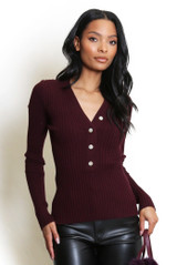 Ribbed Button Front Jumper