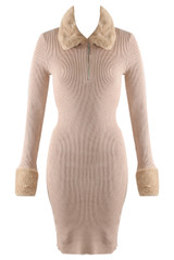 Faux Fur Collar And Cuff Ribbed Knit Dress