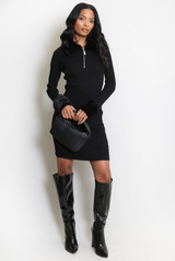 Faux Fur Collar And Cuff Ribbed Knit Dress