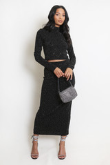 Embellished Mock Neck Crop Top And Midi Skirt