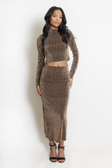 Embellished Mock Neck Crop Top And Midi Skirt