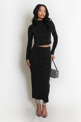Embellished Mock Neck Crop Top And Midi Skirt