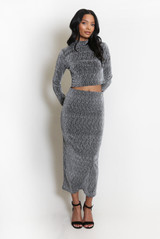 Embellished Mock Neck Crop Top And Midi Skirt